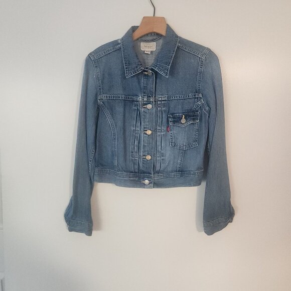 VTG Women’s Levis Denim Jacket Type 1 Cropped Cotton Red Tab Womens Medium - Picture 3 of 16